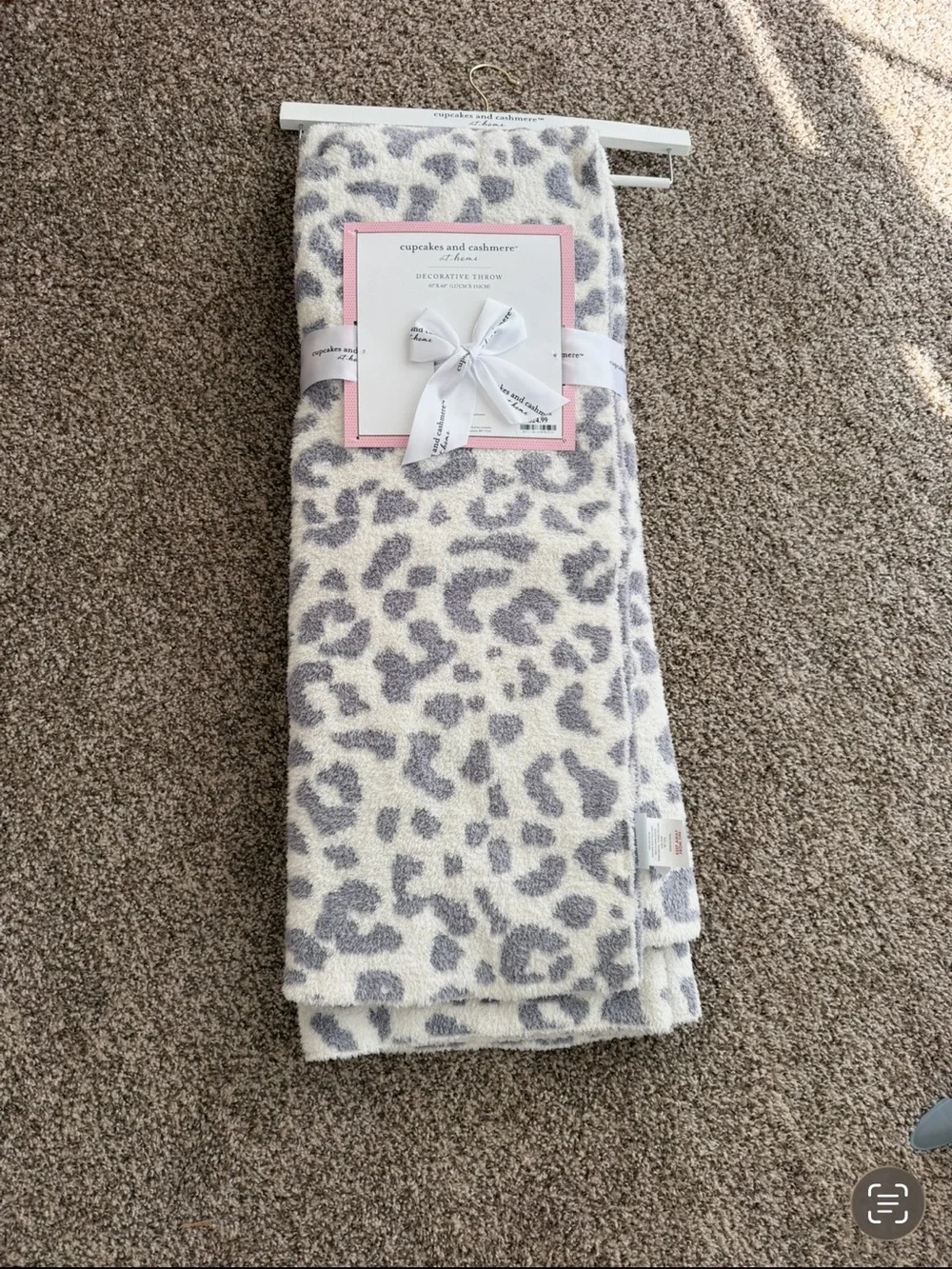 cupcakes & cashmere Cream and Gray Leopard Plush Throw Blanket